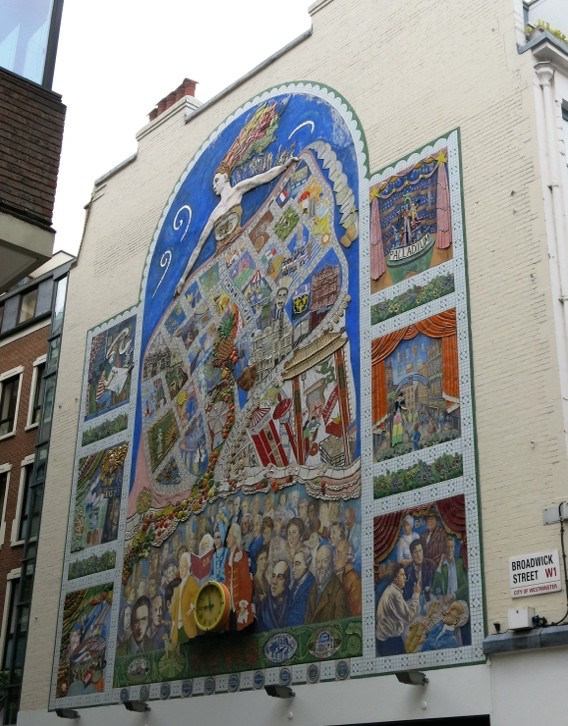 Mural in the style of Diego Rivera, Carnaby St, featuring John Snow